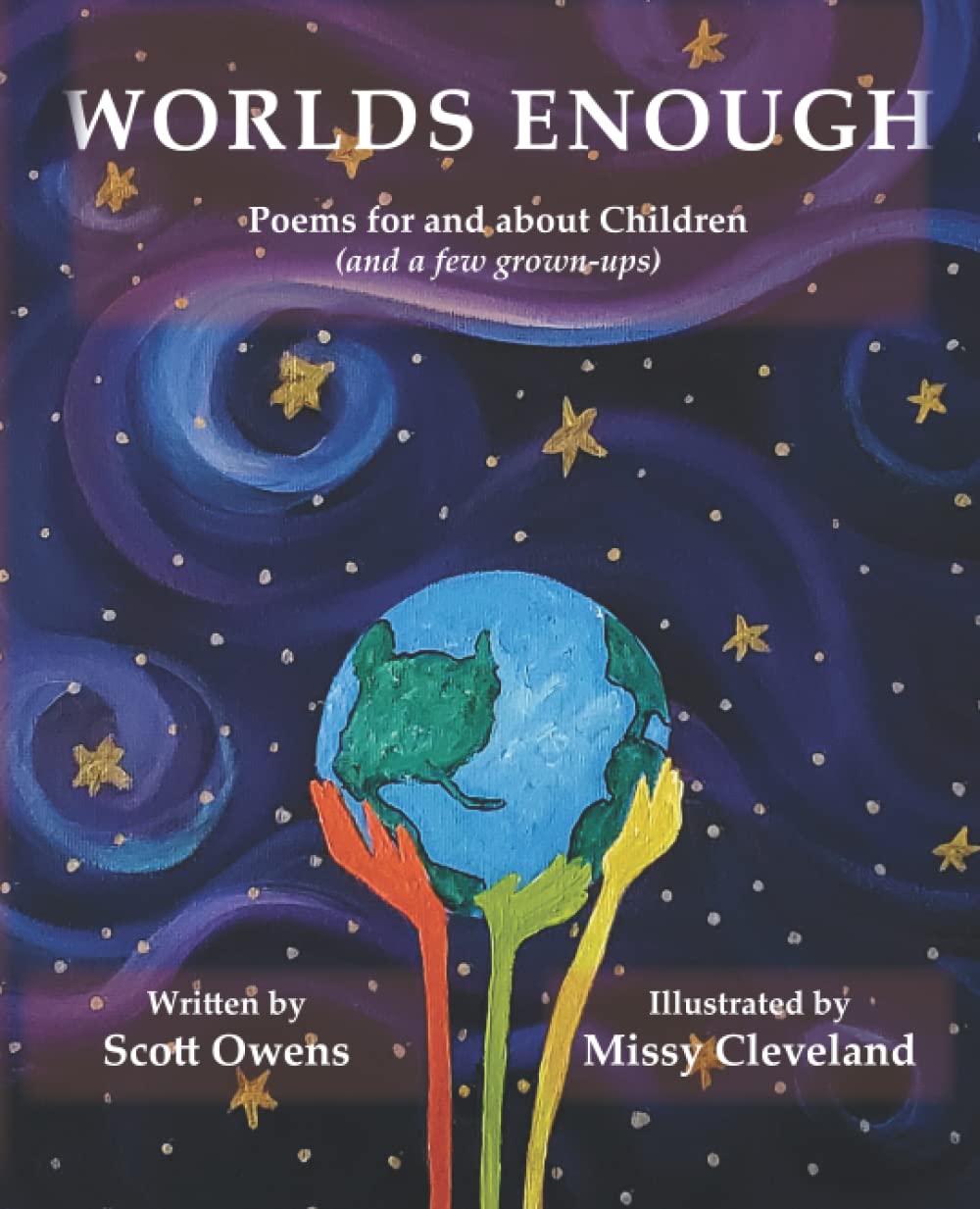Illustration with hands holding the earth against a galaxy